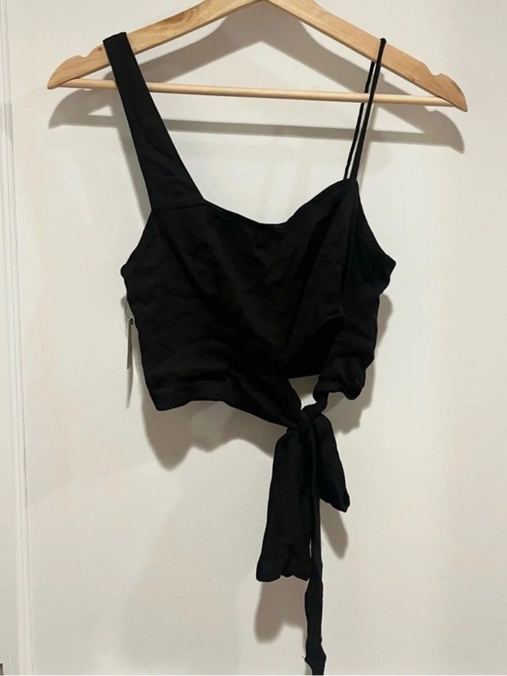 Free People Mila Tie Crop Top In Black NEW!